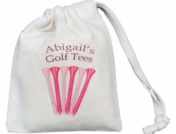 Personalised - Golf Tee Bag - Tiny Natural Cotton Drawstring Cotton Bag - Pink design - SUPPLIED EMPTY
