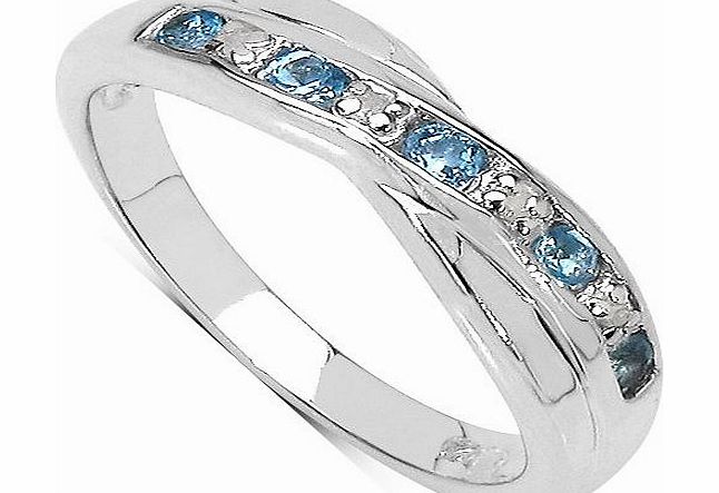 The Diamond and Wedding Ring Bargain Centre The Blue Topaz Ring Collection: Swiss Blue Topaz amp; Diamond Channel Set Crossover Eternity Ring in Sterling Silver (Size L)