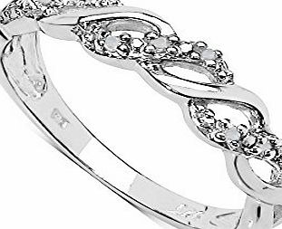 The Diamond and Wedding Ring Bargain Centre The Diamond Ring Collection: Beautiful 0.05CT Diamond 3 Row on the Twist Eternity Ring in Sterling Silver with Rhodium Overlay (Size N)