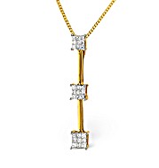 18K Gold Princess Cut Diamond Bar Pendant 0.56CT H/Si