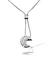 18K White Gold Pave Diamond Moon Necklace (0.26ct)