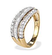 9K Gold Baguette and Brilliant Diamond Eternity Wave Ring