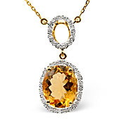 9K Gold Diamond and Citrine Oval Drop Necklace (0.12ct CI 3.38ct)