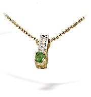 9K Gold Diamond and Emerald Drop Necklace (0.05ct 0.17ct)