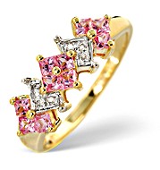 9K Gold Diamond and Pink Sapphire Boat Ring