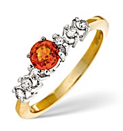 9K Gold Diamond Orange Sapphire Ring