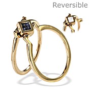 9K Gold Diamond Sapphire Reversable Ring