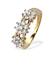 9K Gold Diamond Three Flower Design Rings
