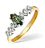 9K Gold Green Sapphire Ring with Diamonds on Shoulders