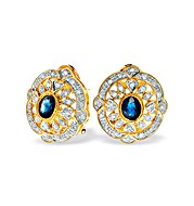 9K Gold Intricate Diamond and Sapphire Earrings