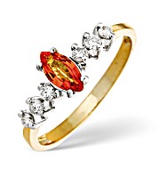 9K Gold Orange Sapphire Ring with Diamonds on Shoulders