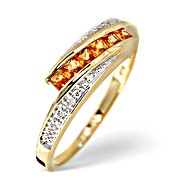 9K Gold Princess Diamond and Yellow Sapphire Twist Ring