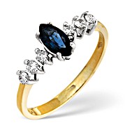 9K Gold Sapphire Ring with Diamonds on Shoulders