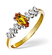 9K Gold Yellow Sapphire Ring with Diamonds on Shoulders