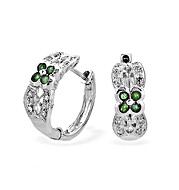 9K White Gold Diamond and Emerald Flower Detail Earrings