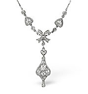 9K White Gold Diamond Bow Design Drop Necklace 0.25CT Necklace