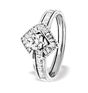9K White Gold Square Style Baguette Ring Mount with Shoulder Detail