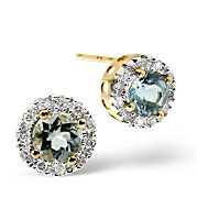 Aqua Marine and 0.17CT Diamond Earrings 9K Yellow Gold