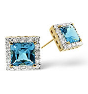 Blue Topaz and 0.27CT Diamond Earrings 9K Yellow Gold