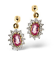 Pink Sapphire and 0.25CT Diamond Earrings 9K Yellow Gold