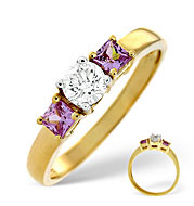 Pink Sapphire and 0.33CT Diamond Ring 18K Yellow Gold