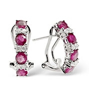 Ruby and 0.16CT Diamond Earrings 9K White Gold