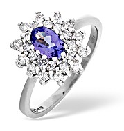 Tanzanite and 0.36CT Diamond Ring 18K White Gold