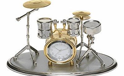 Miniature Drum Kit Novelty Silver & Gold Tone Finish Collectors Clock 0470