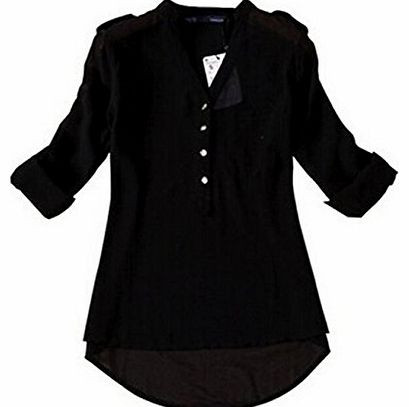 The end Womens Fashion Long Sleeve V-neck Blouse Chiffon Tops Shirt Black