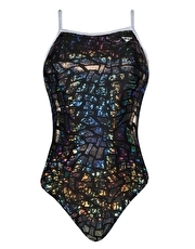 Girls Puzzle Swimsuit - Black and Silver Metallic