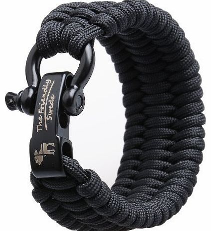 The Friendly Swede Trilobite Extra Beefy / Wide 500 lb Paracord Survival Bracelet With Stainless Steel Black Bow Shackle - Adjustable Size Fits 7-8 Inch Wrists - In Retail Packaging - Lifetime Warrant