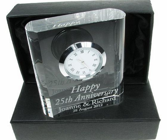 25th Wedding Anniversary Gift, Engraved 25th Wedding Anniversary Crystal Clock, 25th Wedding Anniversary Gifts, Silver Wedding Anniversary Gifts