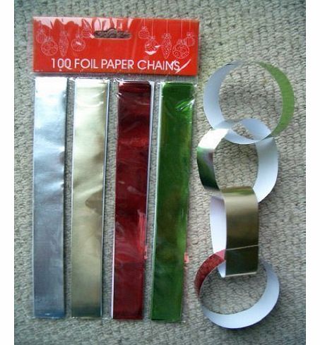 100 Christmas Xmas Foil Paper Chains Decorations Silver Gold Red & Green