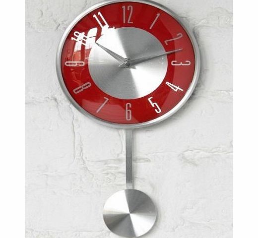 The Homewares Company New Retro Red amp; Silver Pendulum Wall Clock 2200306