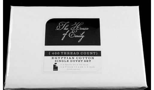 The House Of Emily 400 TC Plain White Egyptian Cotton Percale SINGLE Bed Size Duvet Cover   Pillowcase Bedding Set