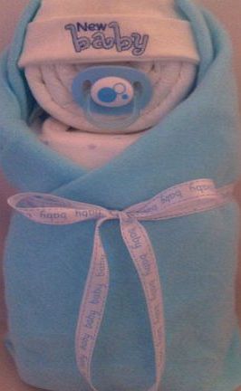 The Nappy Cake Shop Unique Baby Gift! Gorgeous Boy Swaddled Nappy Baby Nappy Cake/Baby Shower Gift/Basket