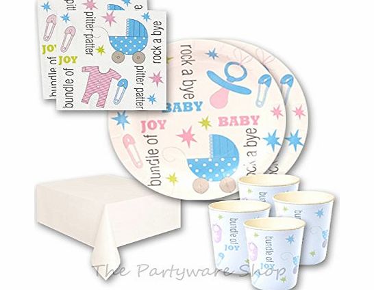 The Partyware Shop Tiny Feet Baby Shower Party Tableware Pack for 16