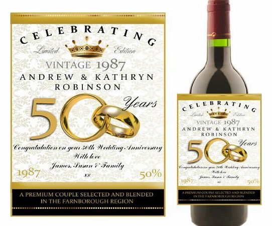 The Personalised Party Company Personalised WINE BOTTLE LABEL ~ Golden Anniversary Gift Idea N14