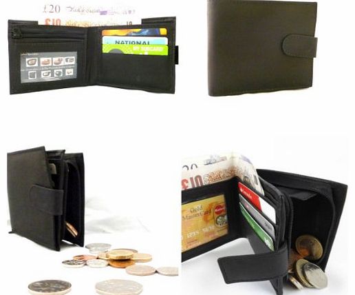 The Premium Leather Company MENS SOFT BLACK SMOOTH LEATHER CREDIT CARD WALLET WITH ZIP COIN POCKET 