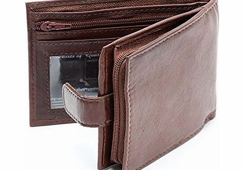 The Premium Leather Company MENS SOFT BROWN SMOOTH LEATHER CREDIT CARD WALLET WITH ZIP COIN POCKET amp; ID WINDOW amp; FREE GIFT BOX