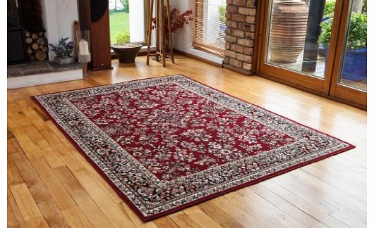 Antique Wine Red Patterned Border Design Rug - 4 Sizes Available