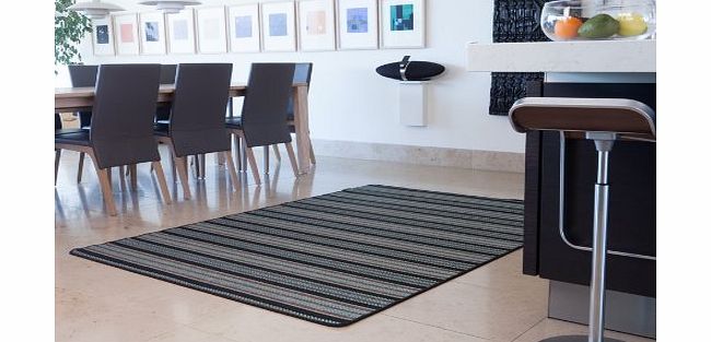 The Rug House Modern Black Blue Striped Thin Anti Slip Sisal Style Rugs 015 05 Panama - 9 Sizes Available