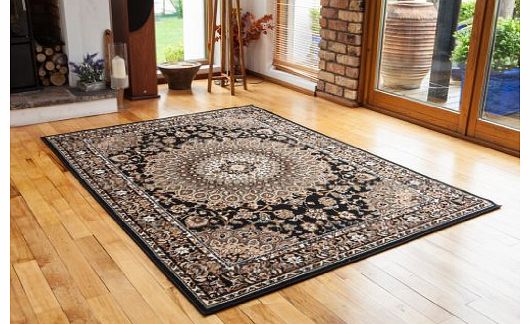 Quality Black Beige Traditional Border Design Area Rug - 4 Sizes Available
