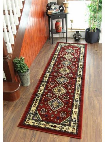 The Rug House Traditional Style Cherry Red and Beige Aztec Print Navaro Rug 8827- 70 cm x 240 cm (24`` x 710``) Runner