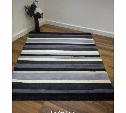 The Rug Trader Footballers Wives Charcoal Stripes Wool Rug. Cheryl Cole Style in Various Sizes (160cm x 230cm)