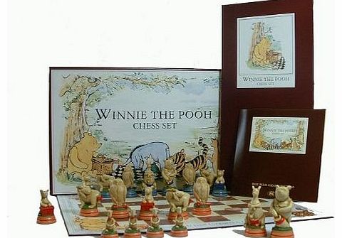 Hand Decorated Winnie the Pooh Chess Set in Presentation Box with Folding Card Chess Board