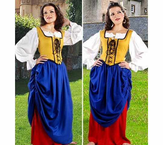 ThePirateDressing Renaissance Gothic Pirate Medieval Wench ``Double Layer`` Skirt (Large, Denim Blue amp; Red)