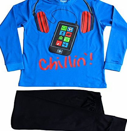 ThePyjamaFactory Cool Boys Chillin!! Mobile Phone Pyjamas 11 to 16 Years Blue Pj PJs (15-16 Years)