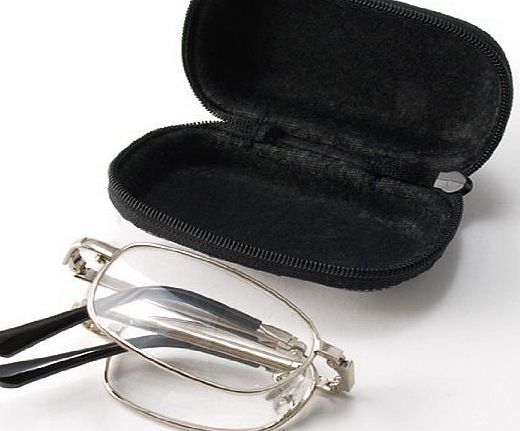 Anti Fatigue No Tiredness Foldable Metal Frame Reading Glasses Spectacles +1.50 & Sporty Pocket Mini Nylon Hard Case