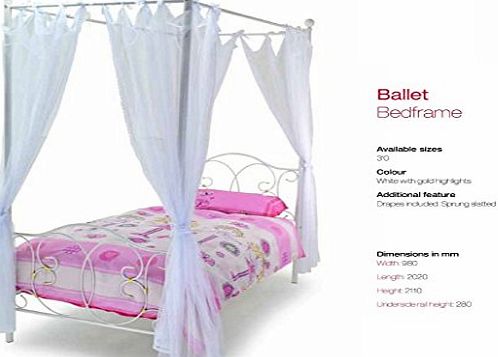 THINGSWINGS Stunning Ballet four poster bed with drapes (GOLD HIGHLIGHTS)